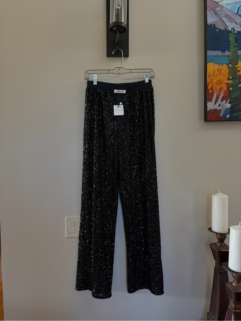 Hand Over Sequin Wide-Leg Pants — Black